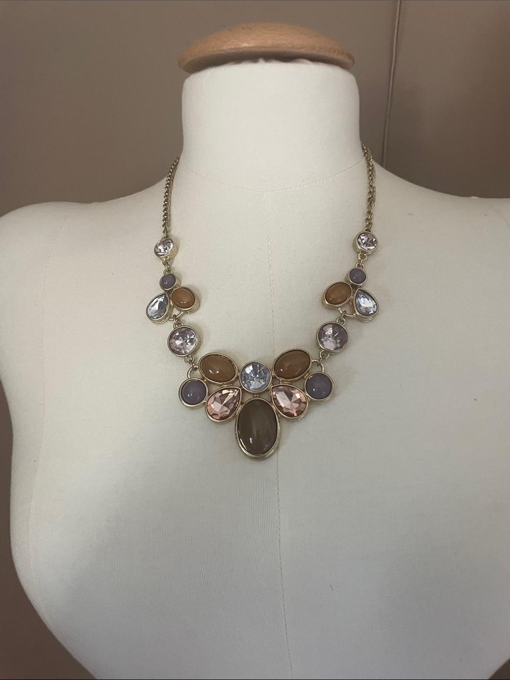 Statement Multi-Stone Necklace - Neutral and Rose Tones